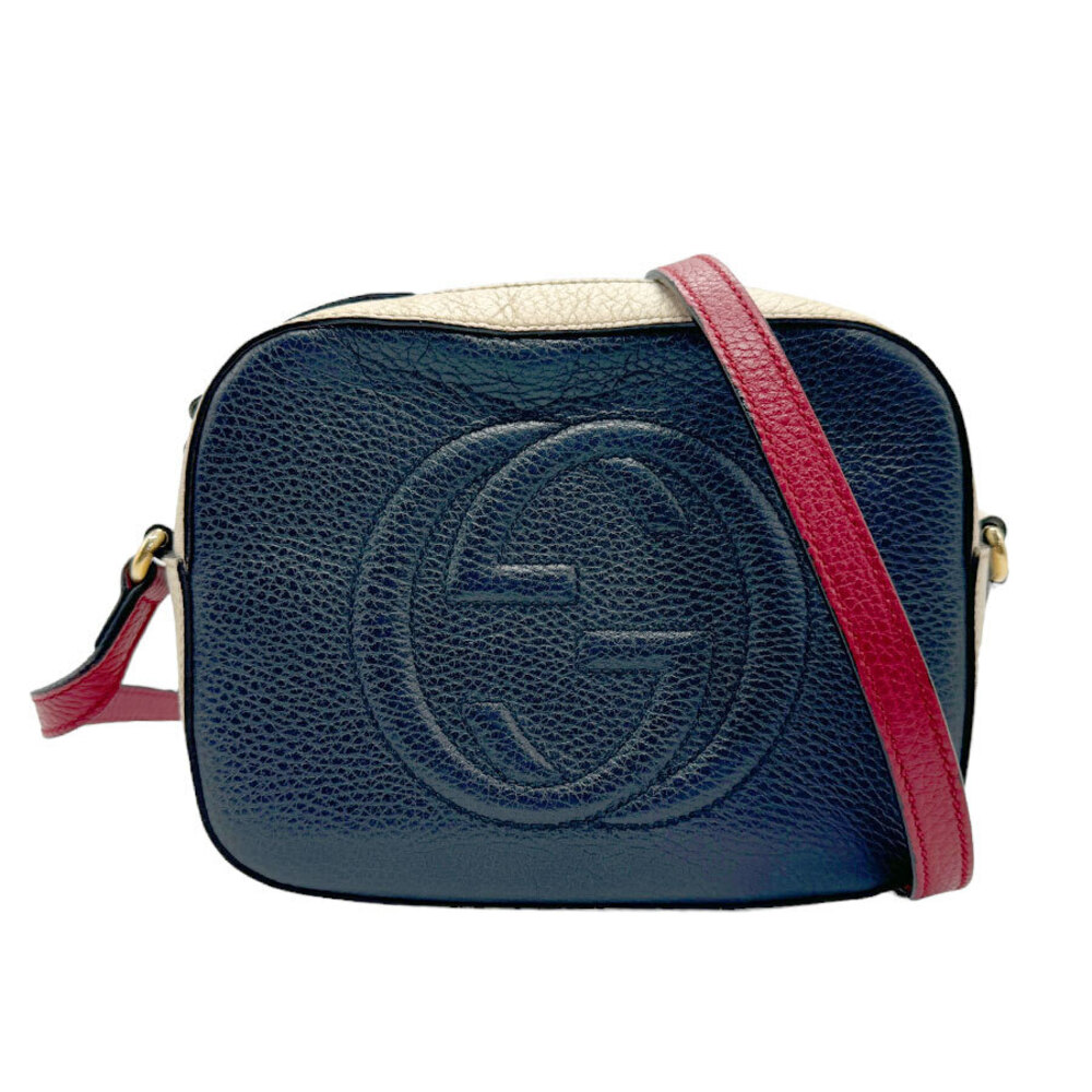 Gucci Soho Leather Shoulder Bag Navy Blue Red Ivory White